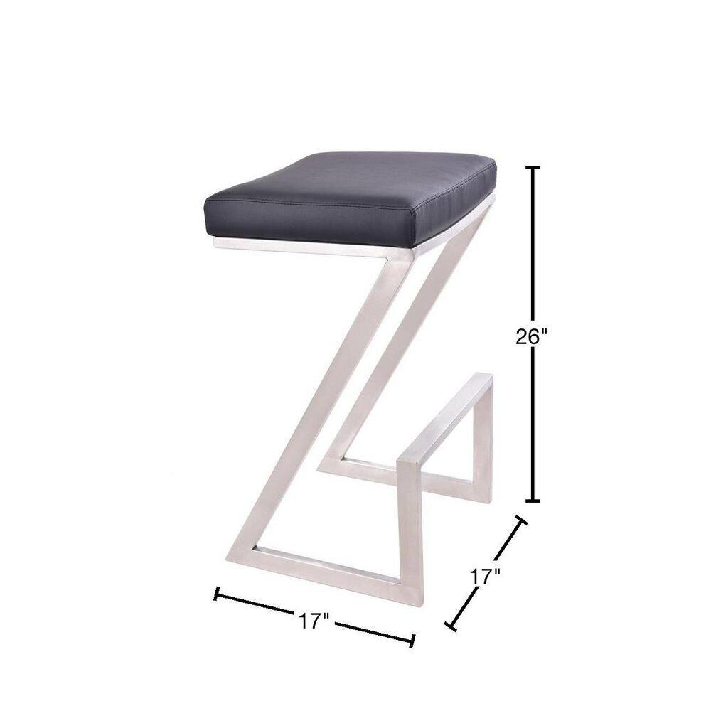 Black Leather and Metal Backless Counter Stool, 26 Inch