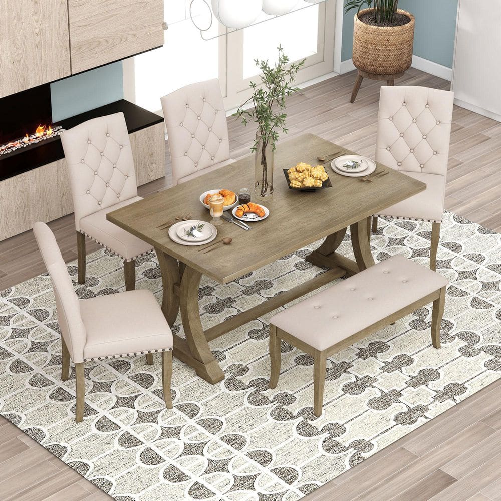 6-Piece Solid Wood Outdoor Conversation Patio Furniture Set with Beige Cushions price history on PriceWatchPro