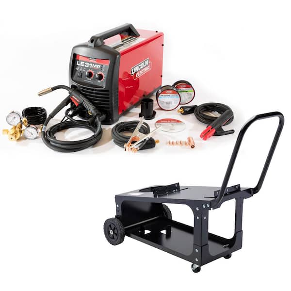 Lincoln Electric 140 Amp LE31MP Multi-Process Stick/MIG/TIG Welder, Magnum Pro 100L Gun, MIG and Flux-Cored Wire, 120V and Welding Cart