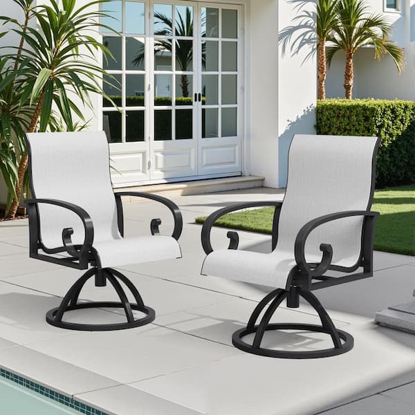 Swivel Sunbrella Seats Metal Frame Outdoor Patio Dining Chair in Augustine Oyster (2-Pack)