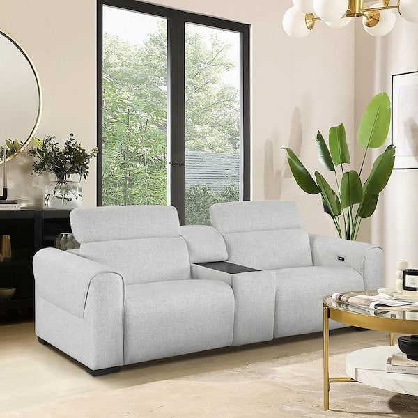 Lazzara Violetta 96 in. W Cloud Chenille Power Double Reclining 2-Seater Loveseat with Center Console and Power Headrests