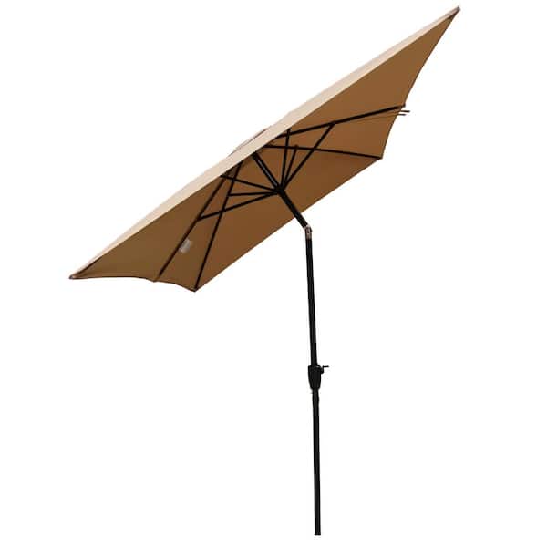 Sudzendf 6 x 9 ft. Market Outdoor Waterproof Patio Umbrella with Crank and Push Button Tilt without flap in Brown