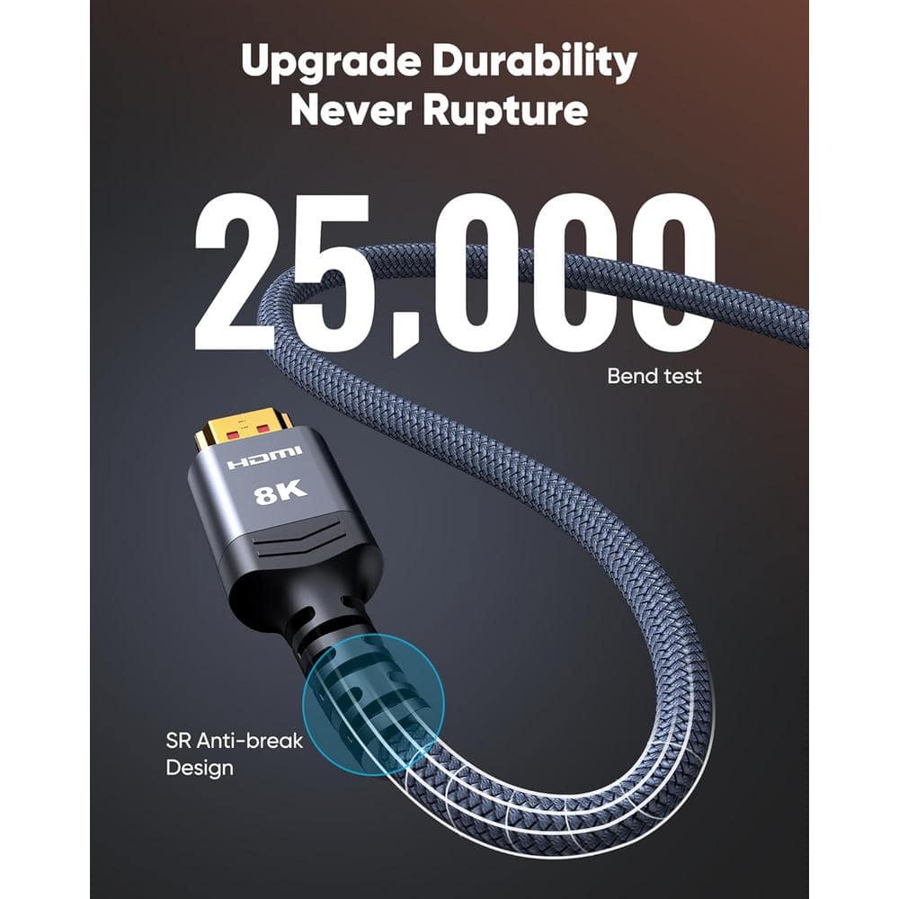 15 ft Gray Braided 8K HDMI Cable with Gold Connectors
