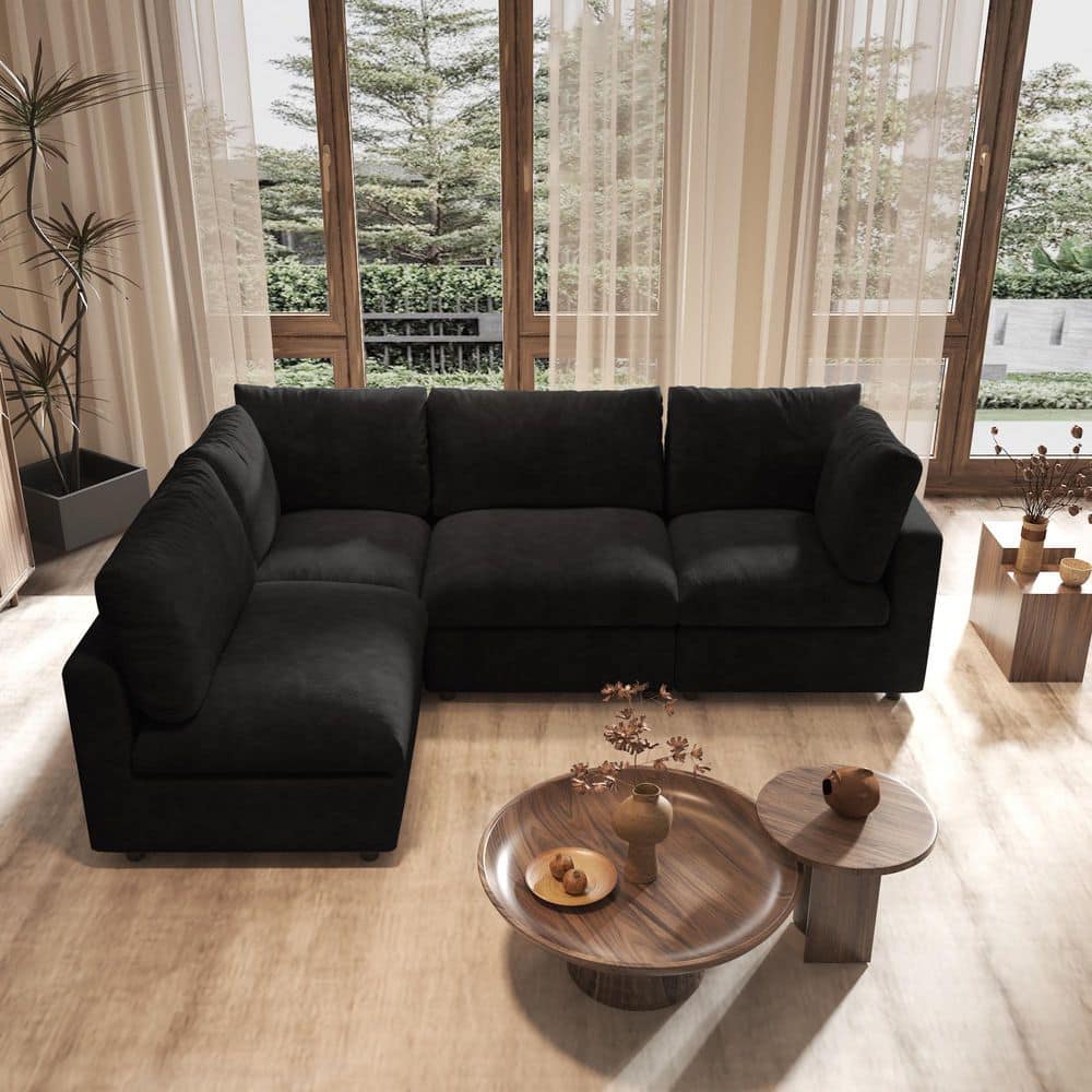 100.5 in. Armless 4-piece Chenille Modular Free Combination Sectional Sofa with Removable Covers in Black price history on PriceWatchPro