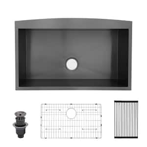 33 in. Farmhouse Apron Front Single Bowl Gunmetal Black 18 Gauge Stainless Steel Kitchen Sink with Strainer