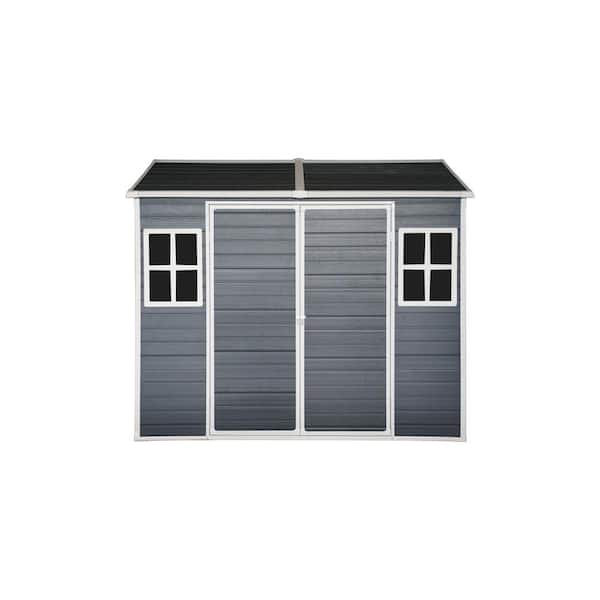 8 ft. W x 6 ft. D Dark Gray Outdoor Storage Shed with Lockable Door,Resin Garden Shed with 2 Windows (48 sq. ft.)