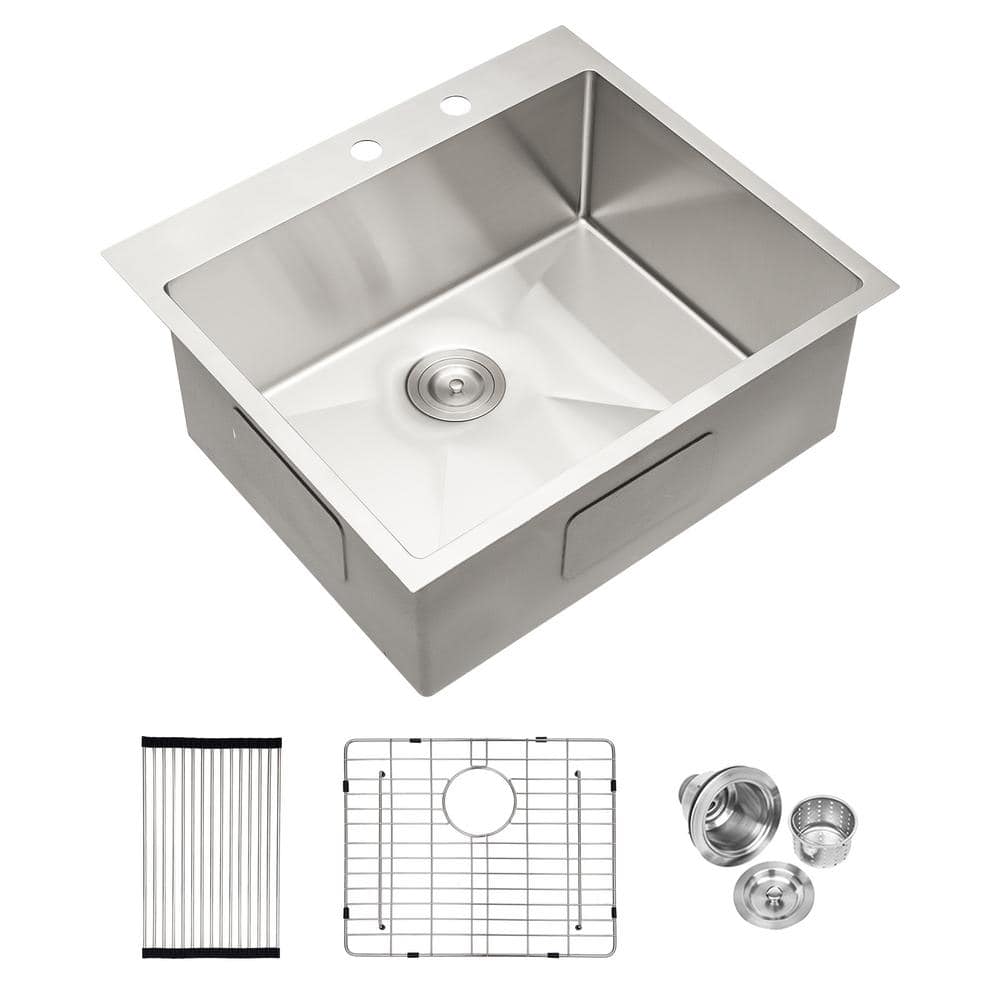 25 in. Single Bowl NAT 16-Gauge Stainless Steel Drop-In Topmount Workstatio