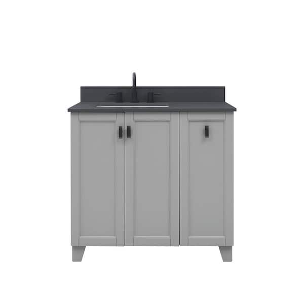 Home Decorators Collection Jackson 37 in. W x 22 in. D x 35 in. H Single Sink Freestanding Bath Vanity in Storm Gray with Gray Quartz Top