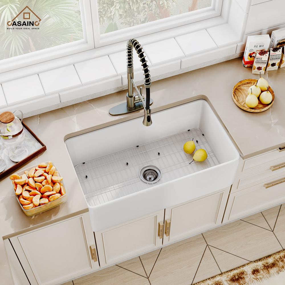 Charleston 30'' Reversible Fireclay Farmhouse Kitchen Sink Set –  KitchenBathCollection