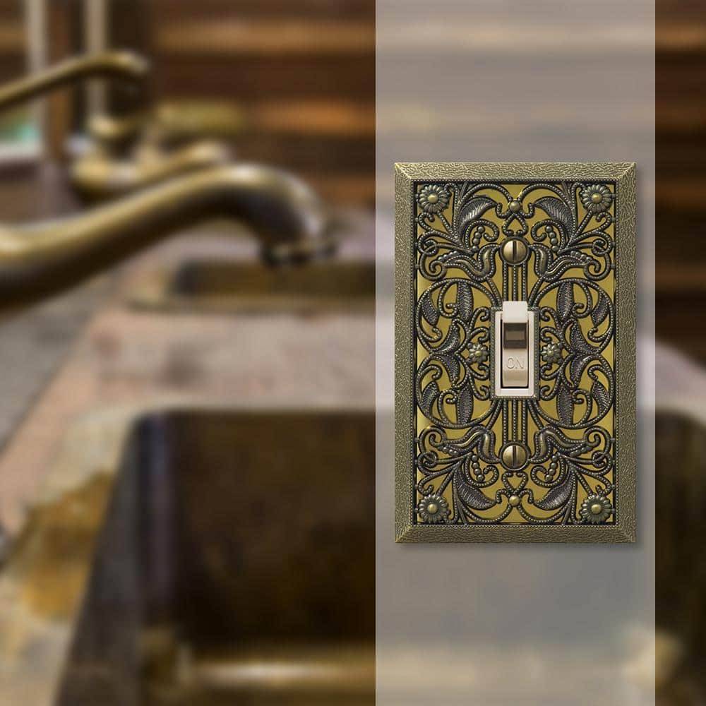 Antique Brass Filigree Single Toggle Cast Metal Wallplate