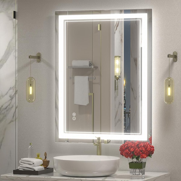 Apmir 28 in. W x 36 in. H Rectangular Frameless 192 LEDs/m Front Lighted Anti-Fog Tempered Glass Wall Bathroom Vanity Mirror
