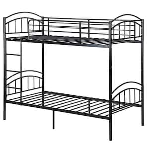 Black Twin Over Twin Curved Metal Platform Detachable Bunk Bed Frame with Vintage Headboard and Footboard with Stairs
