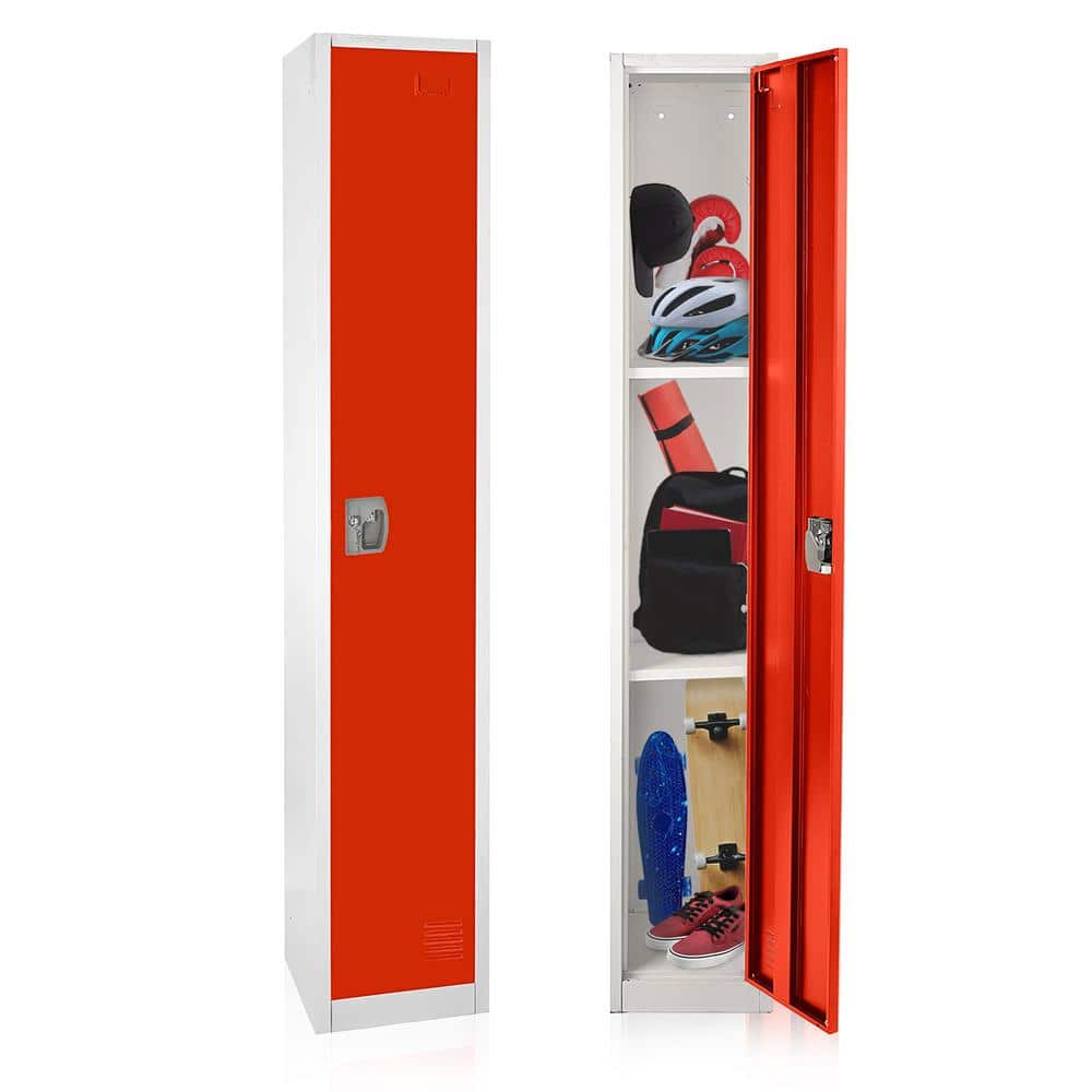 Red Steel Freestanding Office Locker with Adjustable Shelving