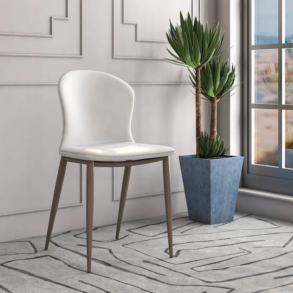 Leisuremod Mosaic Modern Accent Upholstered Dining Chair Foam Cushioned With Metal Legs in Coconut White Set of 4