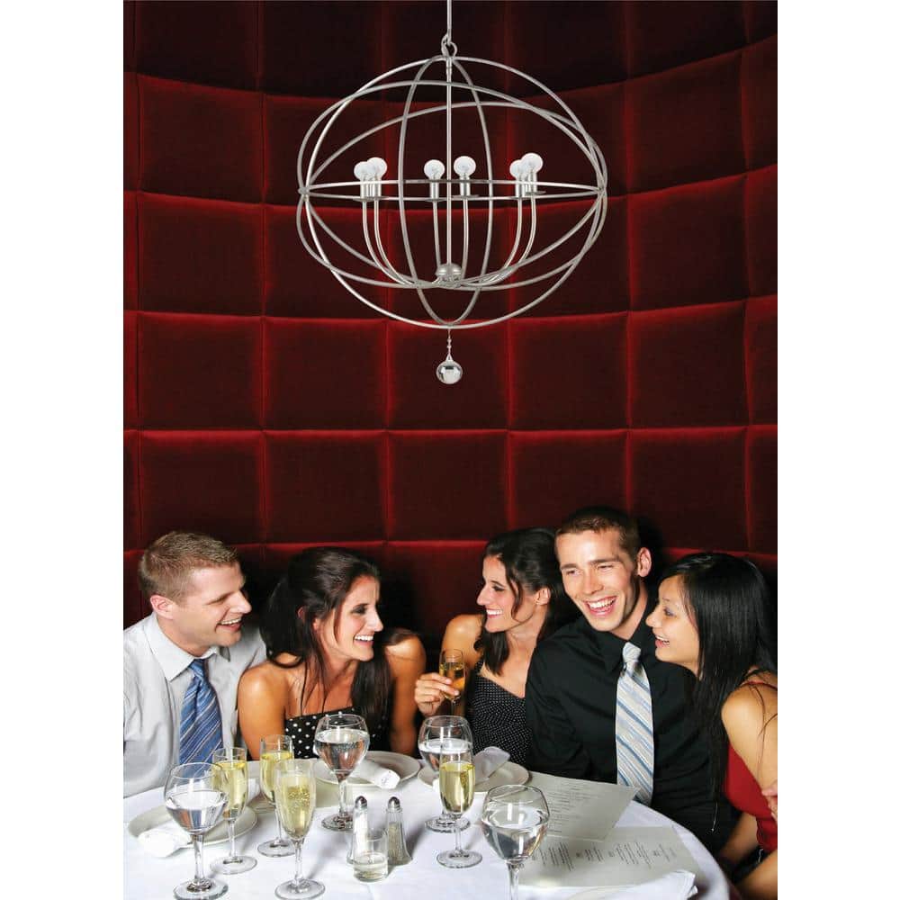 Olde Silver Sphere Cage Chandelier with Clear Glass Drops