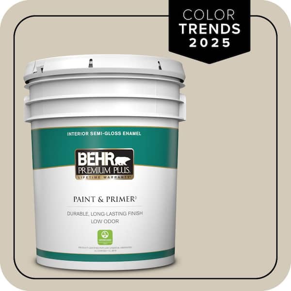 BEHR PREMIUM PLUS 5 gal. Designer Collection #DC-010 Even Better Beige Semi-Gloss Enamel Low Odor Interior Paint & Primer