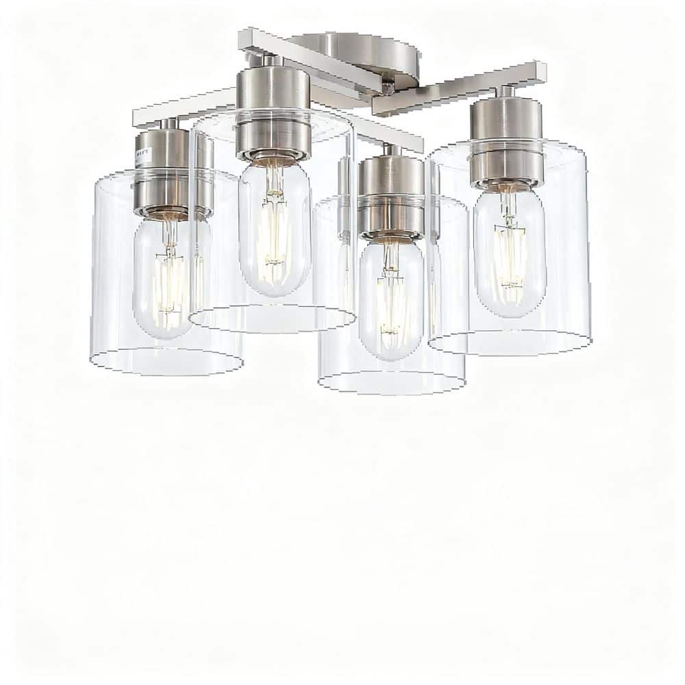 13 in. 4-Light Sputnik Brushed Nickel Semi-Flush Mount with Clear Glass Shades for Bedroom, Kitchen and Living Room price history on PriceWatchPro