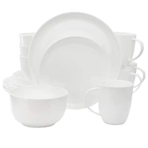 Rimmed Coupe 16-Piece Round Bone China Dinnerware Set in White