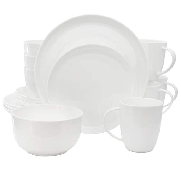 Rimmed Coupe 16-Piece Round Bone China Dinnerware Set in White
