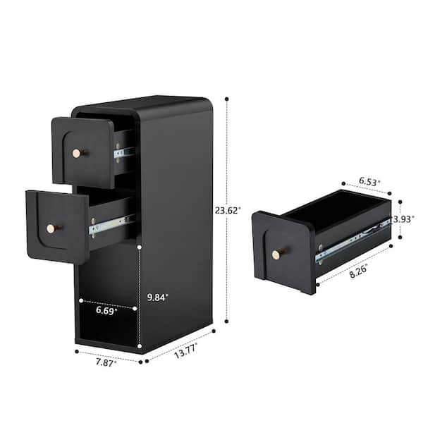 ATHMILE Vertical Single Black 2 Drawer 13.77 in. W Nightstand DBLK