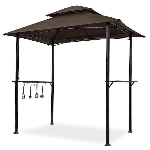 Tunearary 8 ft. x 5 ft. Brown Grill Gazebo Canopy with Hook and Bar ...