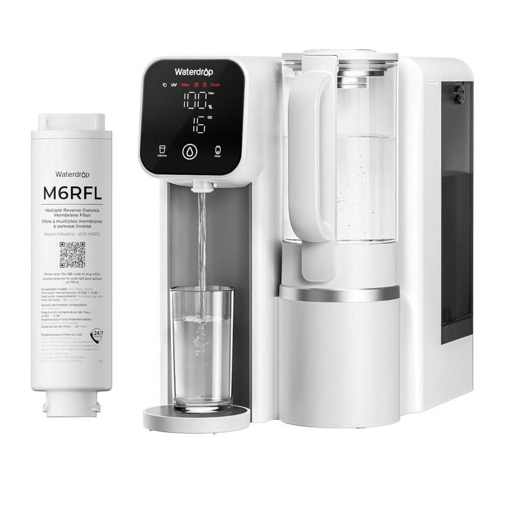 M6SL Mineral Reverse Osmosis System Countertop Water Filter Delivers Purified Water to Glass Pitcher, extra M6RFL filter