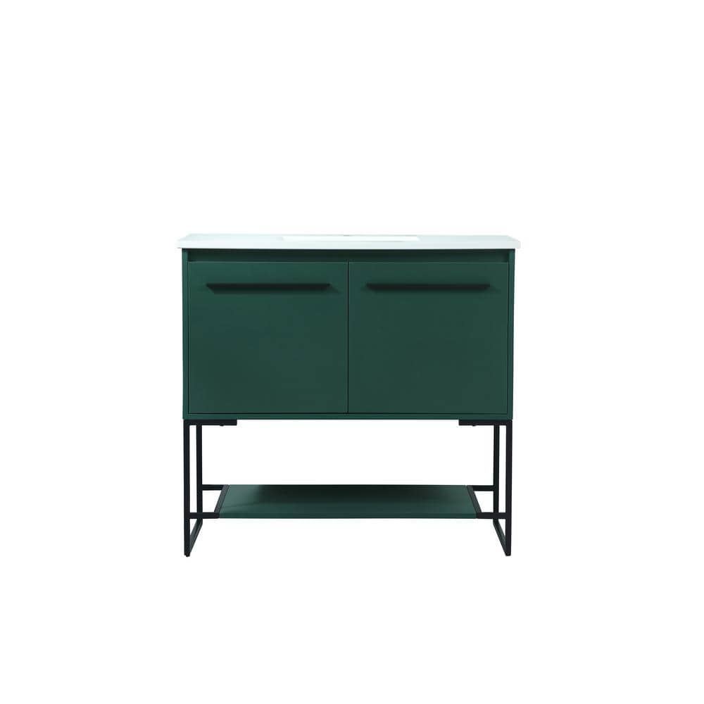 Simply Living 36 in. Single Bathroom Vanity in Green with Quartz Vanity Top