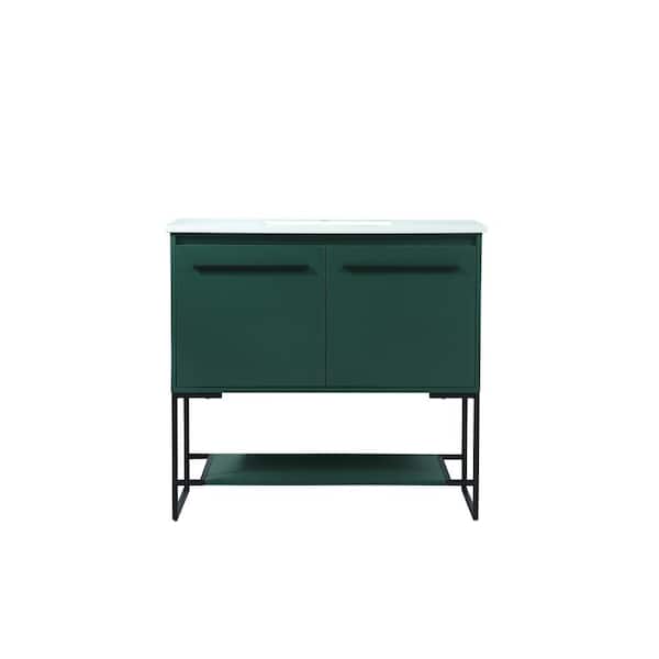 Unbranded Simply Living 36 in. Single Bathroom Vanity in Green with Quartz Vanity Top in Ivory White