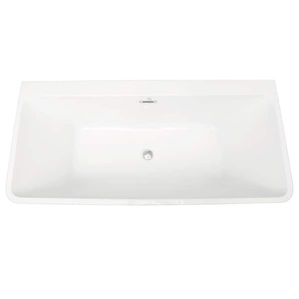 grossag 63 in. x 29 in. Acrylic Soaking Bathtub with Freestanding Flatbottom Center Drain in Gloss White