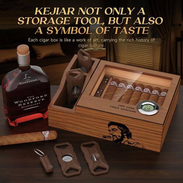 10.25 in. W x 3.14 in. H Cedar Wood Cigar Humidor with Glass Top