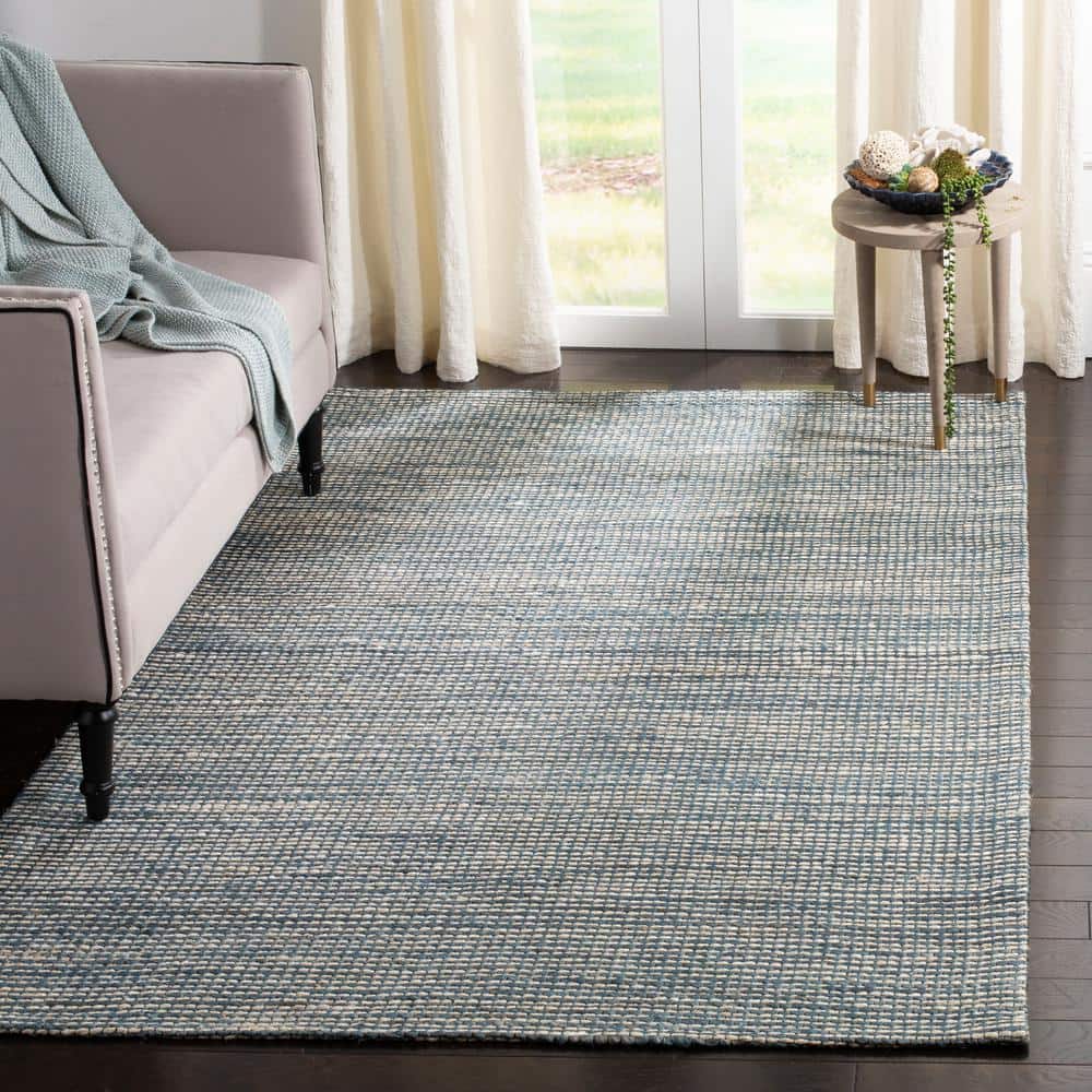 Blue and Ivory Flat Woven Wool Viscose Area Rug, 3' x 5'
