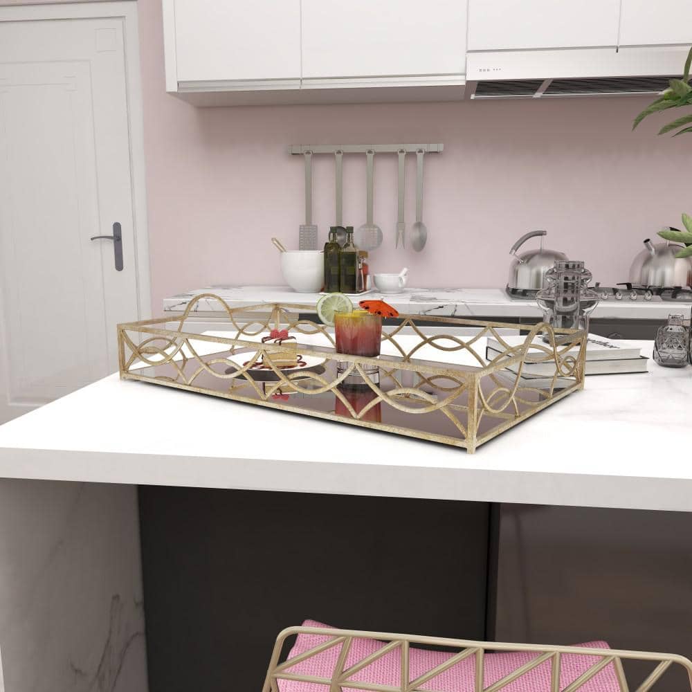 Elegant Silver Rectangular Glass Serving Tray