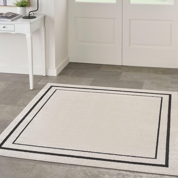 Nourison Essentials Ivory/Black 5 ft. x 5 ft. Solid Contemporary Square Area Rug