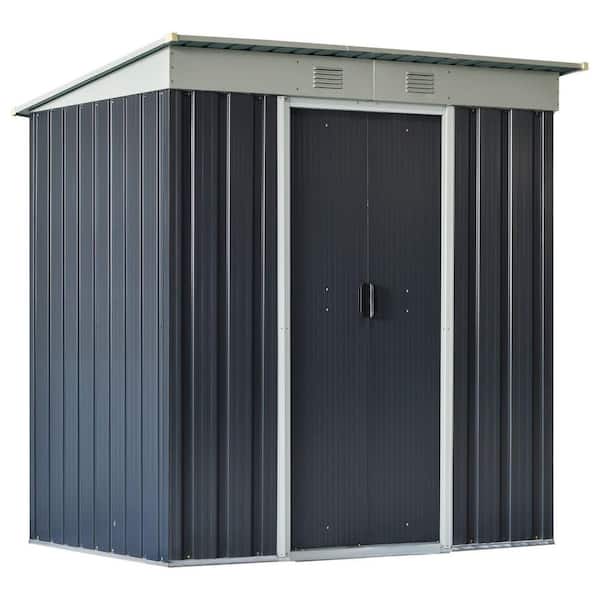 6 ft. W x 4 ft. D Metal Garden Tool House Outdoor Storage Shed with Double Sliding Doors and 2 Air Vents（Black）