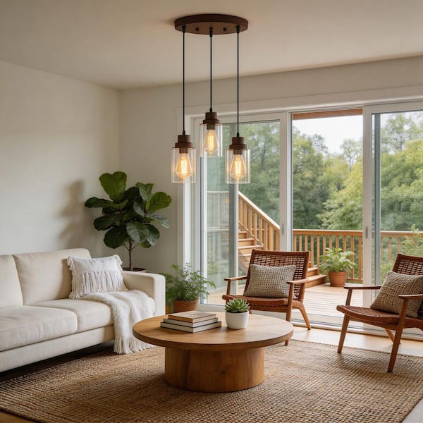 3-Light Oil Rubbed Bronze Vintage Cluster Hanging Ceiling light Fixture Pendant with Clear Glass Shade for Kitchen