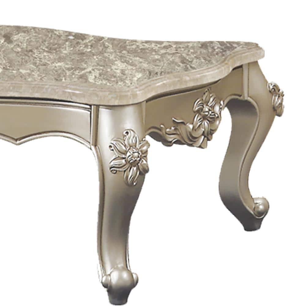 57" Silver Rectangular Wood and Marble Coffee Table