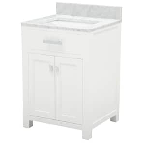Madison 24 in. Vanity in Modern White with Marble Vanity Top in Carrara White and Matching Mirror