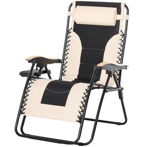 White Zero Gravity Metal Reclining Lawn Chair with Cup Holder