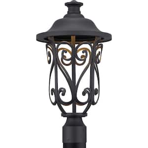 Leawood LED Collection 1-Light Textured Black Modern Outdoor Post Lantern Light