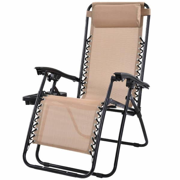 Goplus Beige Chair without Footrest Zero Gravity Reclining Plastic Outdoor Lounge Chair