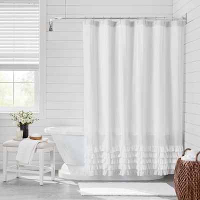 72 in. White Ruffled Shower Curtain