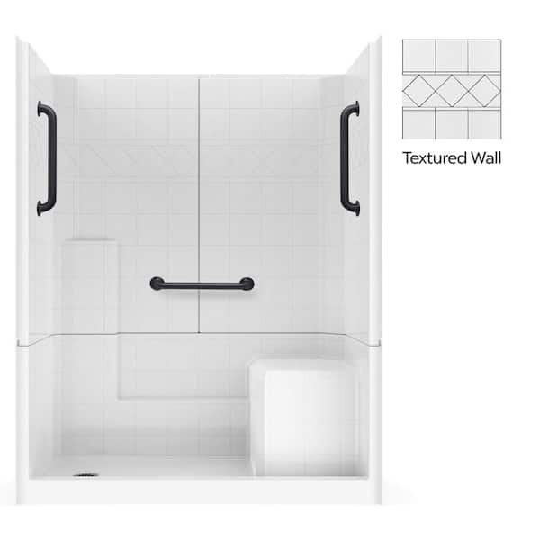 Liberty 60 in. x 33 in. x 77 in. 3-Piece Alcove Shower Kit with Shower Wall and Shower Pan, 3 Black Grab Bars Right Seat