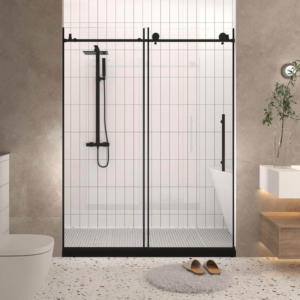44-48 in. W x 76 in. H Sliding Frameless Shower Door in Matte Black 1/4 in. Tempered Glass with Stainless Steel Handle price history on PriceWatchPro