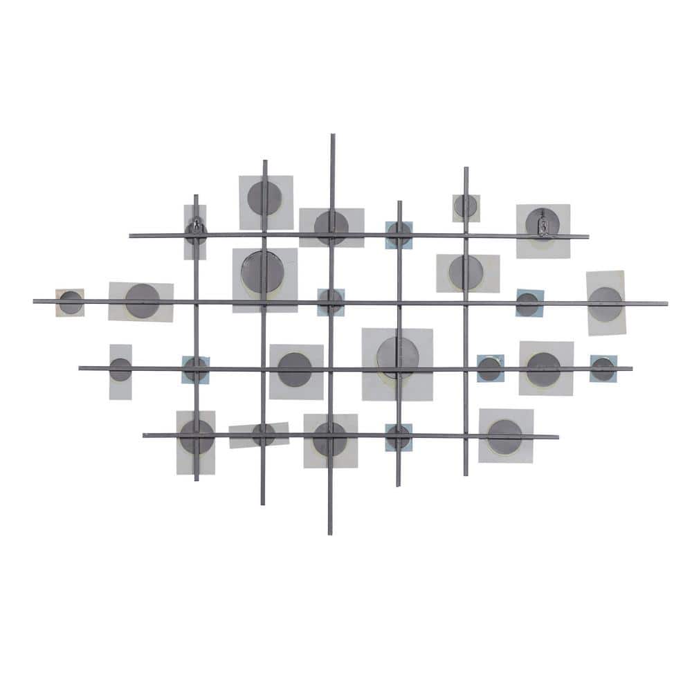 Elegant Geometric Black Iron Mirror Wall Art, 28" x 44"