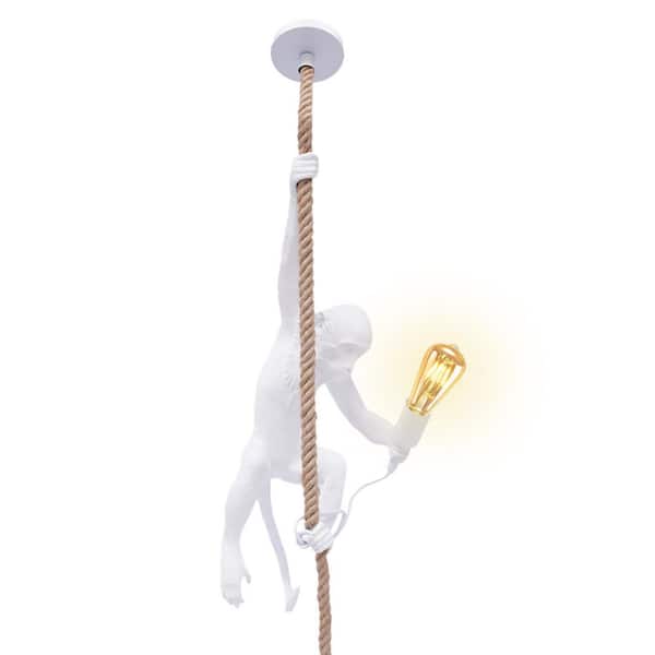1 Light White Creative Monkey Shaped Pendant Light with Adjustable Height for Bedroom Living Room, No Bulbs Included