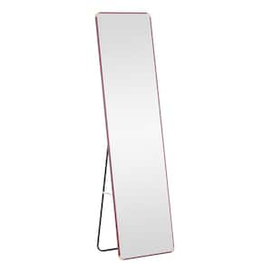 Red 16 in. H x 60 in. W Rectangular Solid Wood Framed Floor Standing Wall Mounted Full-length Mirror