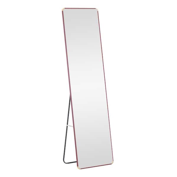 LORDEAR Red 16 in. H x 60 in. W Rectangular Solid Wood Framed Floor Standing Wall Mounted Full-length Mirror