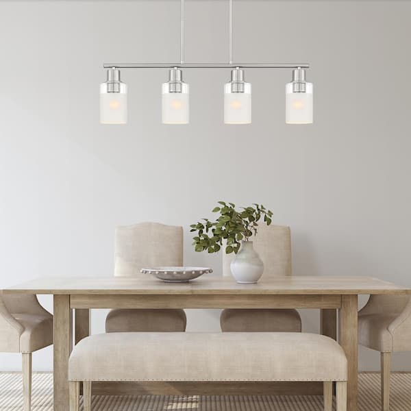 Cedar Lane 4-Light Brushed Nickel Modern Linear Chandelier for Kitchen Islands with No Bulbs Included