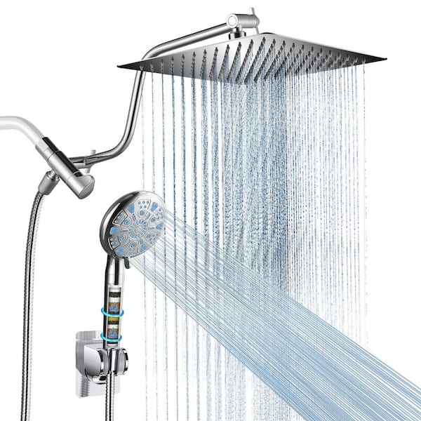 Rainfull 2-in-1 9-Spray Patterns Adjustable Fixed Shower Head with Filter 2.5 GPM and Handheld Shower Head in Chrome