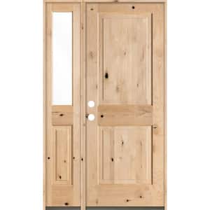 44 in. x 80 in. Rustic Unfinished Knotty Alder Square-Top Right-Hand Left Half Sidelite Clear Glass Prehung Front Door